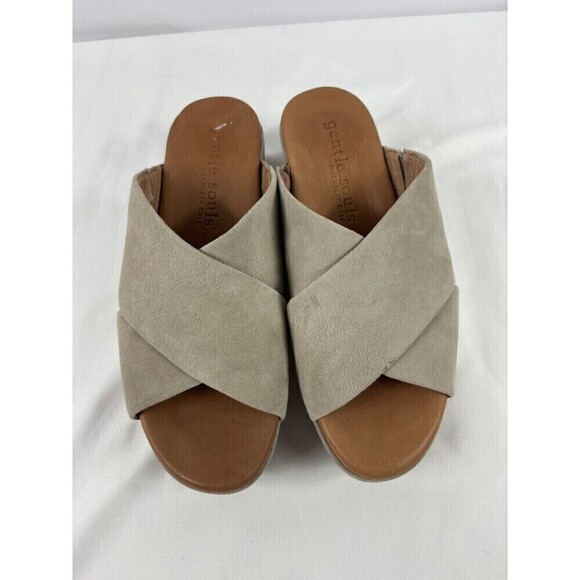 Gentle Souls Mikenzie Suede Platform Sandals Cream 7 M Criss Cross Straps - Picture 1 of 10